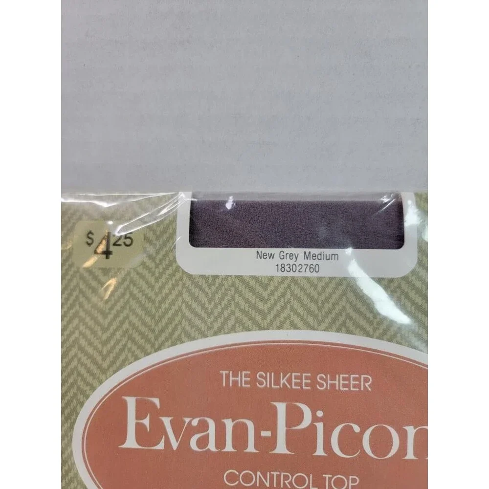 Evan-Picone The Silkee Sheer Control Top Pantyhose New Grey Medium Sandalfoot